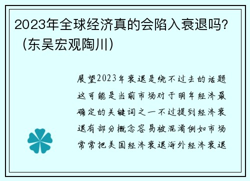 2023年全球经济真的会陷入衰退吗？（东吴宏观陶川） 